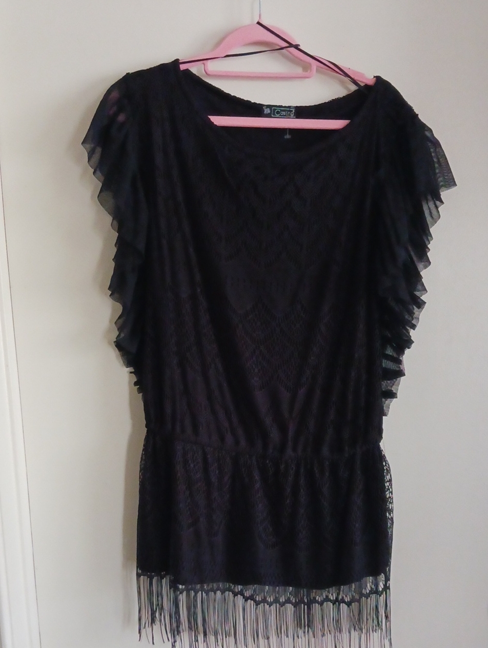 Black Lace Flutter-Sleeve Dress